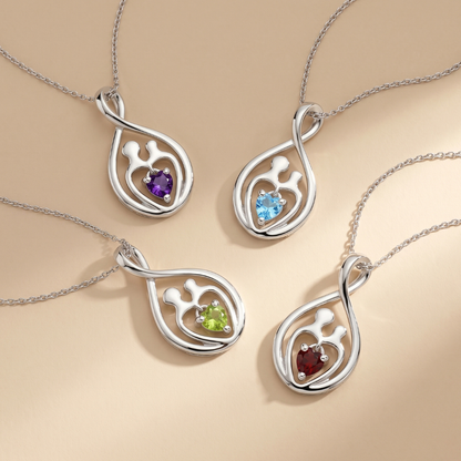 0.13 Ct Heart Swiss Blue Topaz Prong Silver Mom Infinity Pendant Necklace