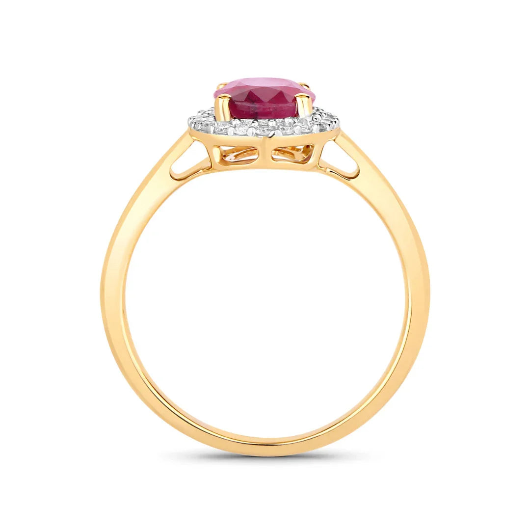 1.41 Ct Oval Pink Ruby Diamond Prong 10K Gold Halo Ring