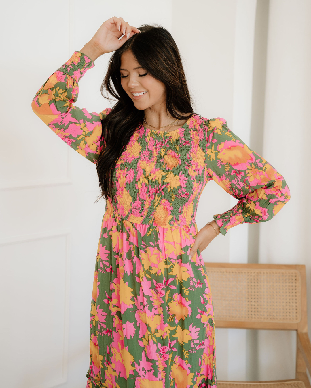 Tinsley Floral Puff Sleeve Smocked Bodice Frill Tiered Dress