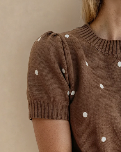 River Polka Dot Bubble Short Sleeve Sweater - Chestnut