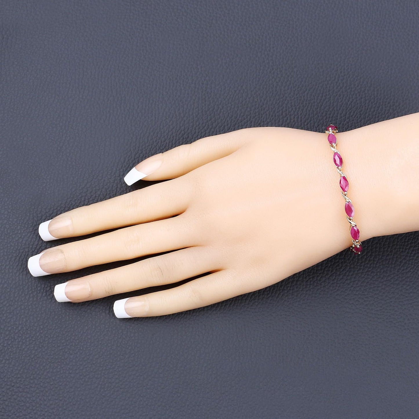 Marquise Pink Ruby Prong 10K Yellow Gold Tennis Bracelet