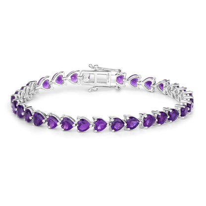 13.33 Ct Heart Purple Amethyst Prong Silver Box Clasp Tennis Bracelet