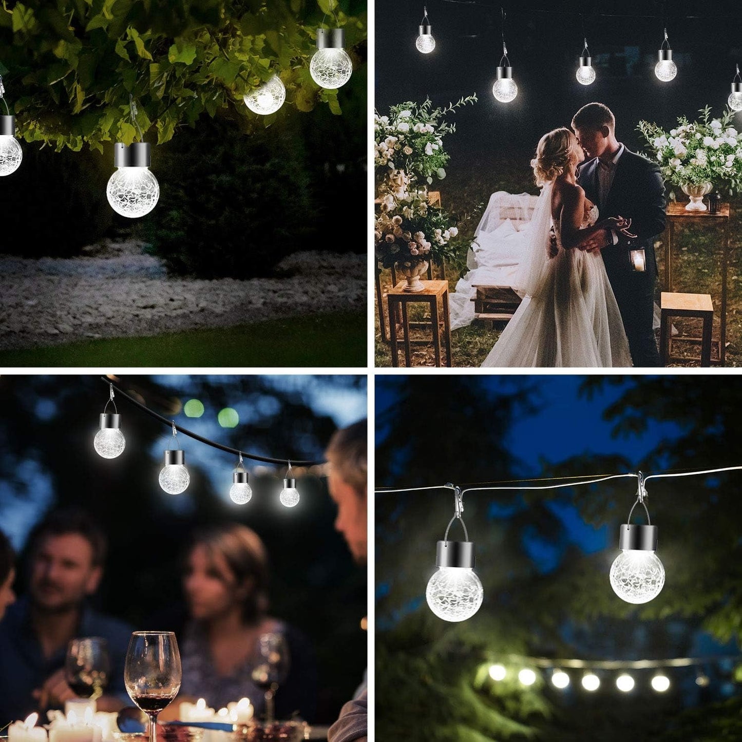 Solar Lights Outdoor Hanging Decorative Globe 24 Pack, Waterproof Solar Lantern with Handle and Clip, Solar Powered Glass Ball Lights for Garden Yard Fence Tree Umbrella Holiday Décor, Cold White