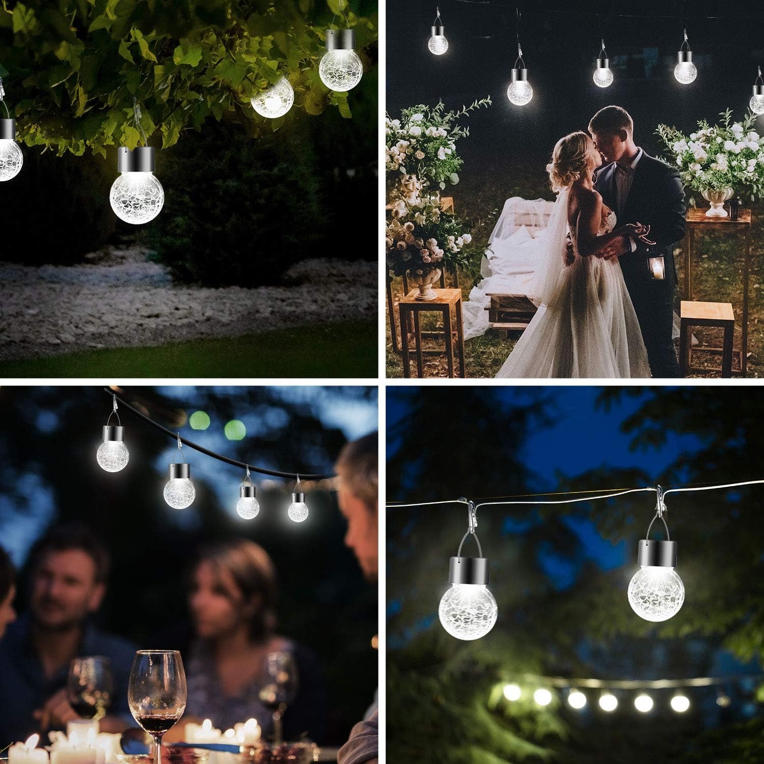 Solar Lights Outdoor Hanging Decorative Globe 24 Pack, Waterproof Solar Lantern with Handle and Clip, Solar Powered Glass Ball Lights for Garden Yard Fence Tree Umbrella Holiday Décor, Cold White