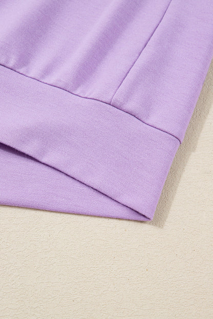 Threaded Pear Purple Stripe Patchwork Buttoned Drop Shoulder Plus Size Pullover