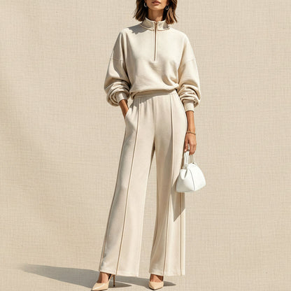 Women's Half-Zip Hoodie & Wide-Leg Pants Set