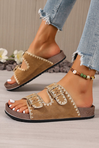 Threaded Pear Azaria Buckle Faux Suede Slippers