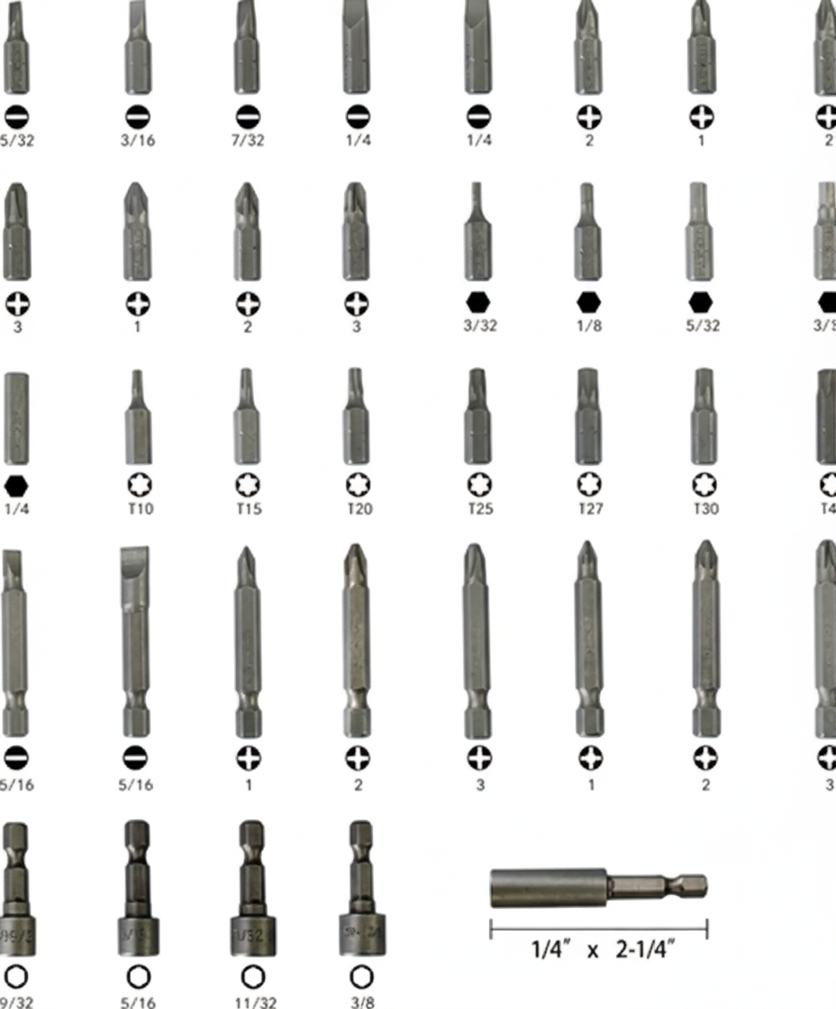 Prime Goods 37 Piece Impact Screwdriver Bit Set Nut Driver Torx Phillips Tool Magnetic Drill - Gray