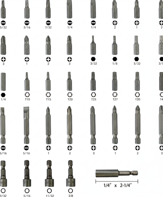 Prime Goods 37 Piece Impact Screwdriver Bit Set Nut Driver Torx Phillips Tool Magnetic Drill - Gray