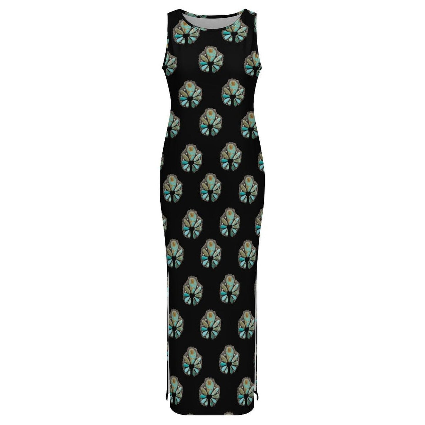 Baha Ranch Turquoise Naja Sleeveless Bodycon Side Slit Maxi Dress
