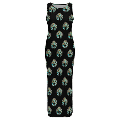 Baha Ranch Turquoise Naja Sleeveless Bodycon Side Slit Maxi Dress