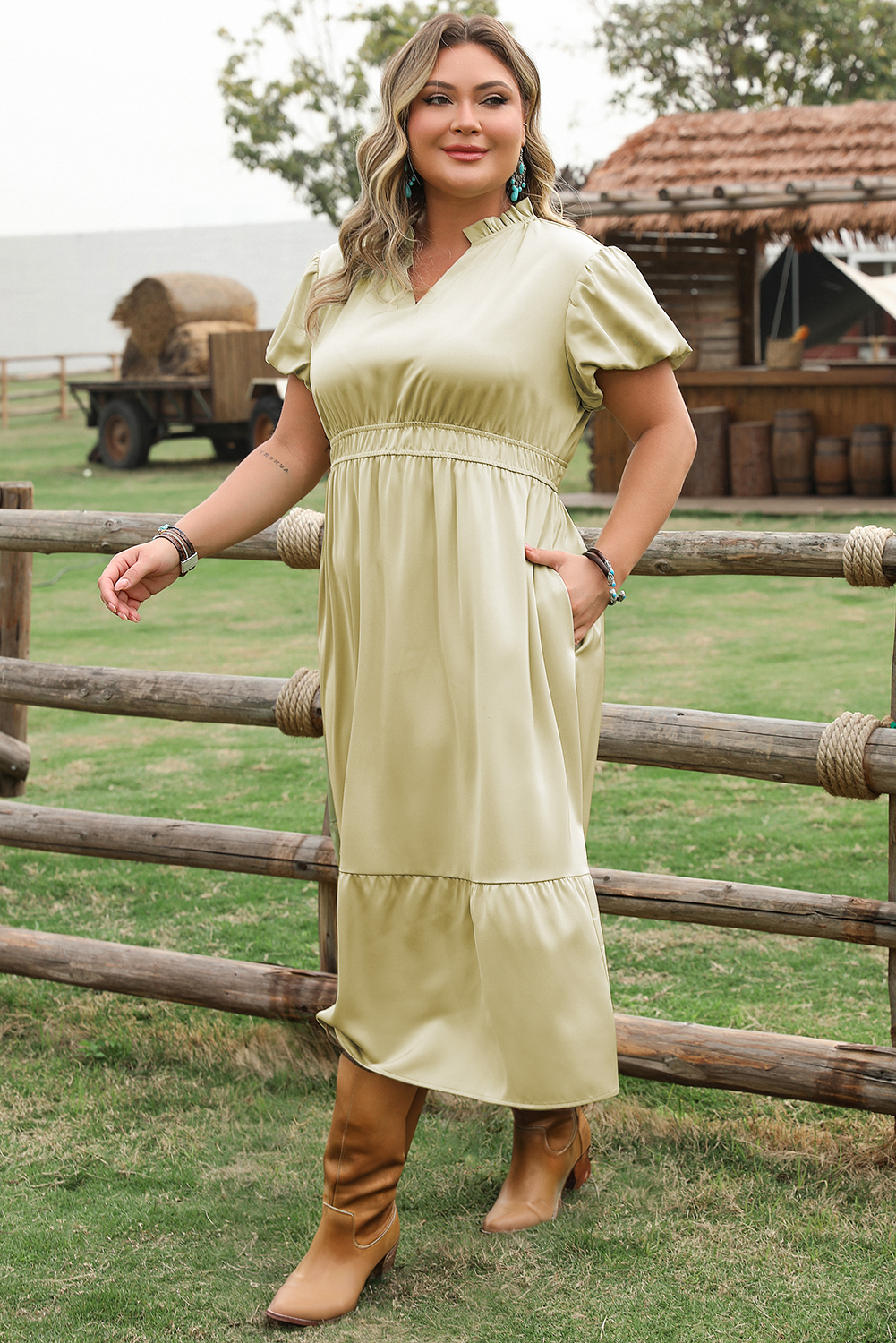 Threaded Pear Leia Plus Size Notched V Neck Maxi Dress