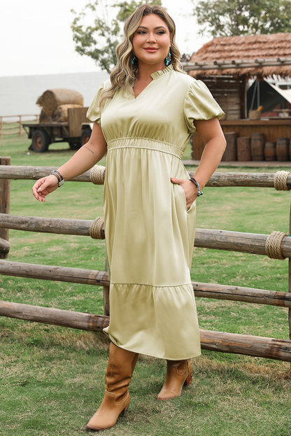 Threaded Pear Leia Plus Size Notched V Neck Maxi Dress