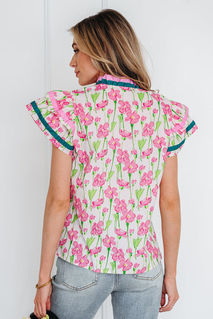 Threaded Pear Elyse Ruffled Short Sleeve Blouse