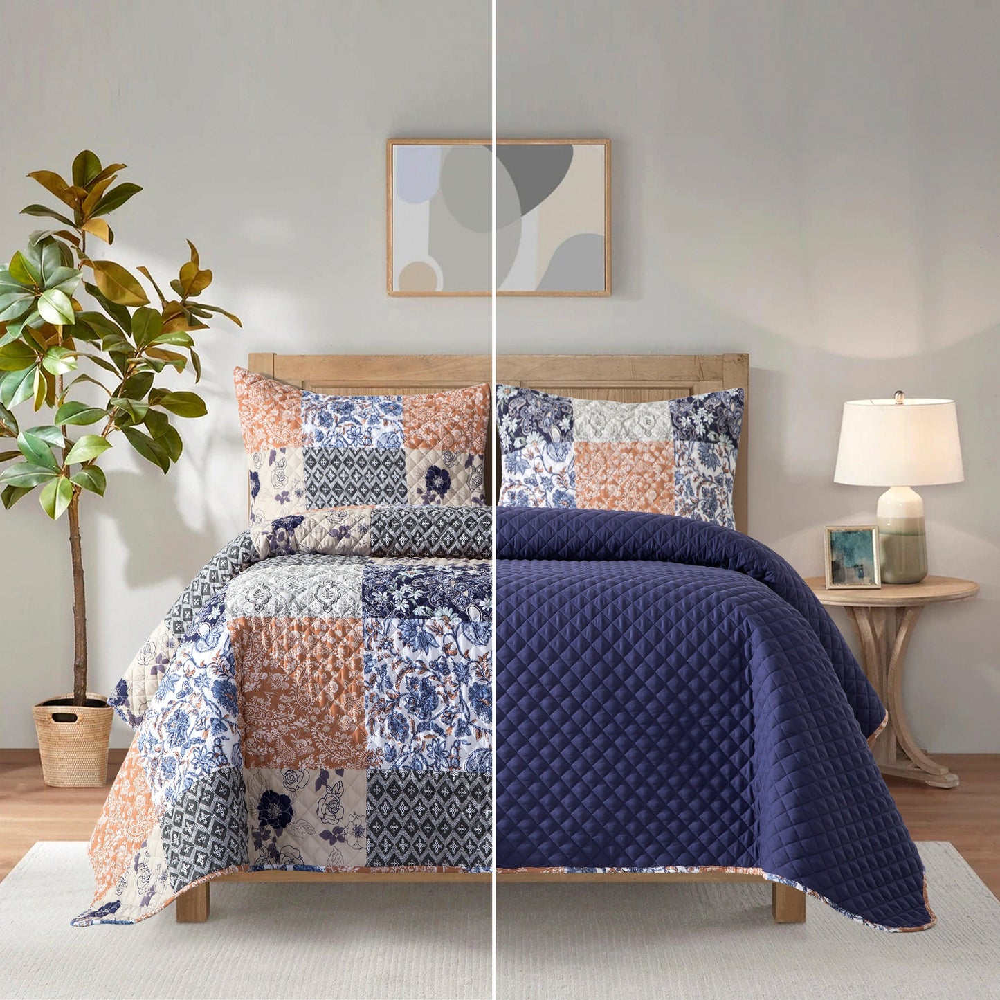 Elegant Comfort 3-Piece Patch Plaid Quilted Reversible Bedspread Coverlet Set