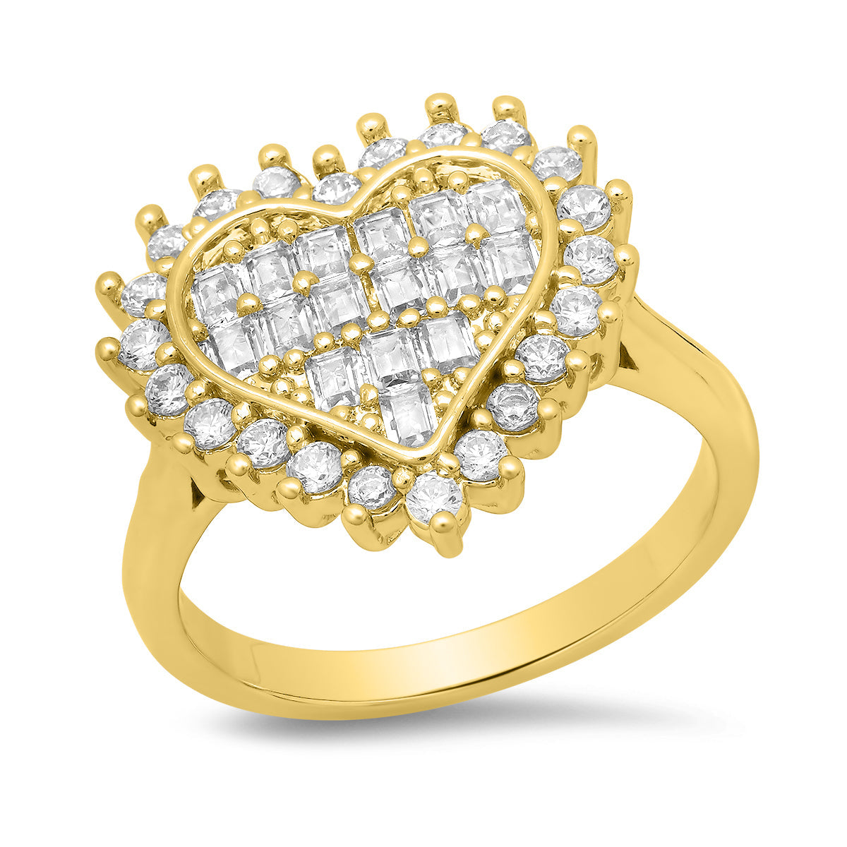 18K Gold Plated Brass Simulated Diamonds Heart Engagement Ring