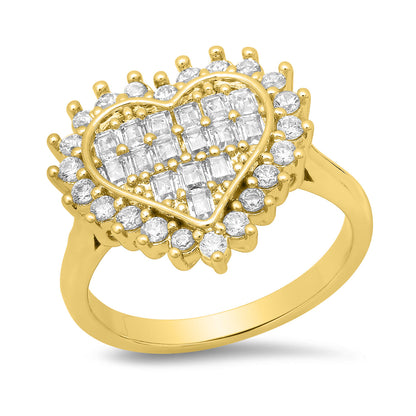 18K Gold Plated Brass Simulated Diamonds Heart Engagement Ring