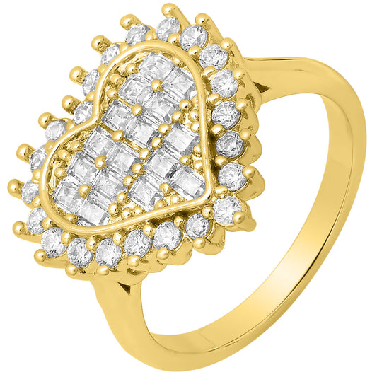 18K Gold Plated Brass Simulated Diamonds Heart Engagement Ring
