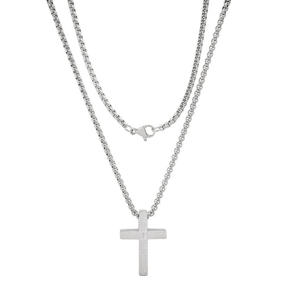 Stainless Steel Lord'S Prayer Small Square Cross Pendant