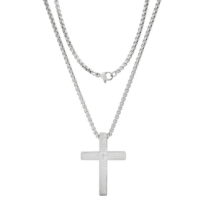 Stainless Steel Lord'S Prayer Square Cross Pendant