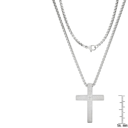 Stainless Steel Lord'S Prayer Square Cross Pendant