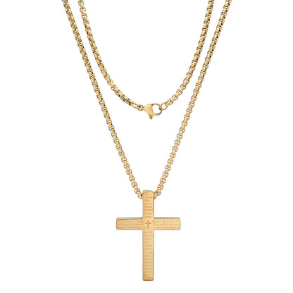 Stainless Steel Lord'S Prayer Square Cross Pendant