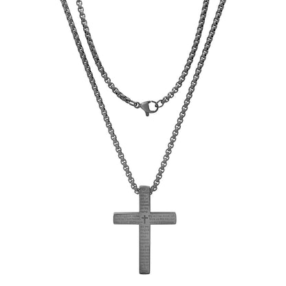 Stainless Steel Lord'S Prayer Square Cross Pendant