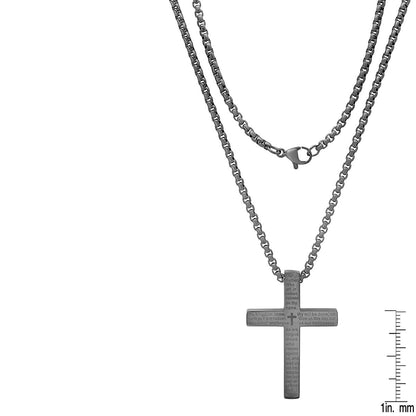 Stainless Steel Lord'S Prayer Square Cross Pendant