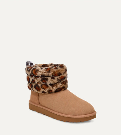 [1105358-amp] Womens Ugg Fluff Mini Quilted Leopard Fleece Lined 'leopard Print' - Leopard Print