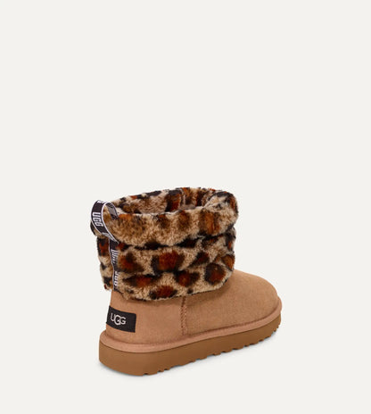 [1105358-amp] Womens Ugg Fluff Mini Quilted Leopard Fleece Lined 'leopard Print' - Leopard Print