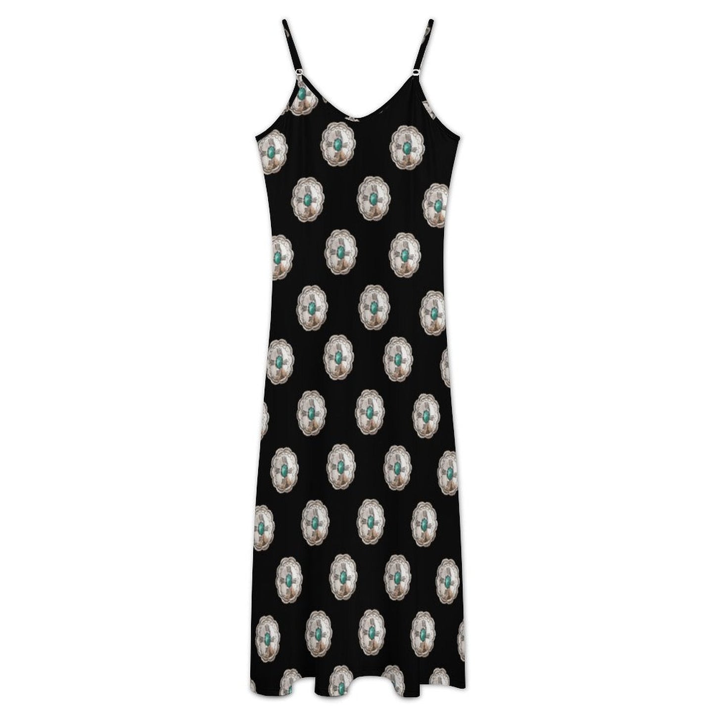 Baha Ranch Turquoise Silver Concho Maxi Dress