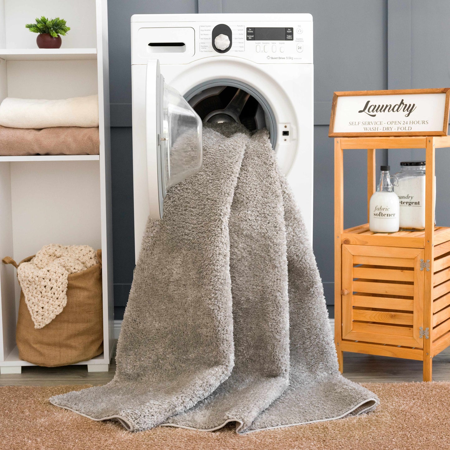 Judy Solid Gray Washable Shag Rug - Clearance