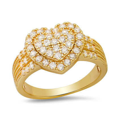 18K White Gold Plated Brass And Simulated Diamonds Heart Shape Ring