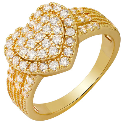 18K White Gold Plated Brass And Simulated Diamonds Heart Shape Ring