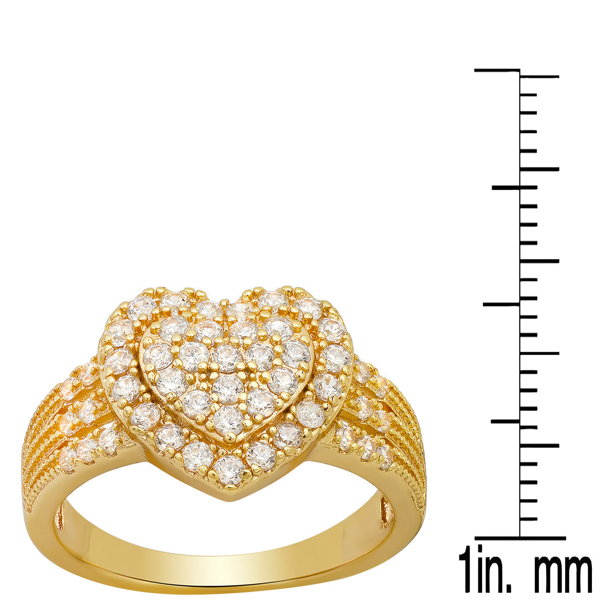 18K White Gold Plated Brass And Simulated Diamonds Heart Shape Ring