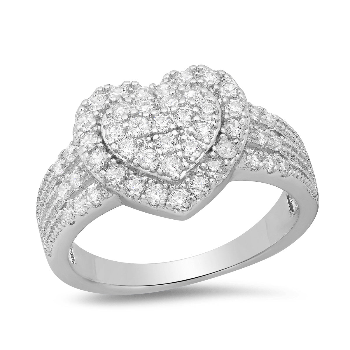 18K White Gold Plated Brass And Simulated Diamonds Heart Shape Ring
