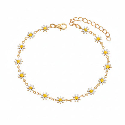 White Enamel & Goldtone Mum Station Chain Anklet