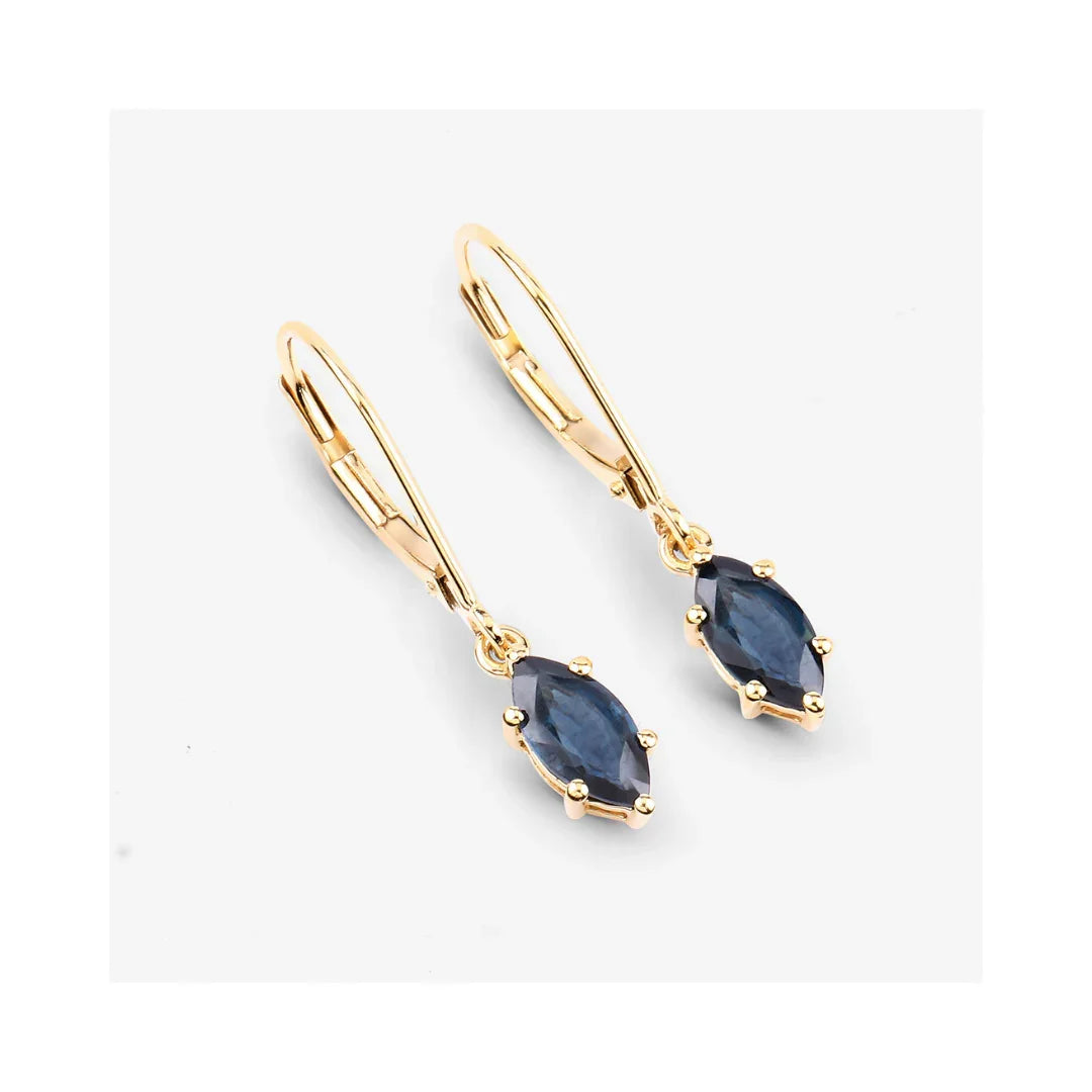 1.20 Ct Marquise Blue Sapphire Prong 10K Gold Dangle Earrings