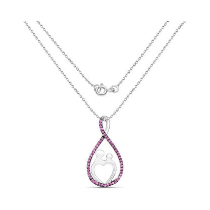 0.50 Ct Round Pink Lab Grown Ruby Prong Silver Mom Heart Pendant Necklace