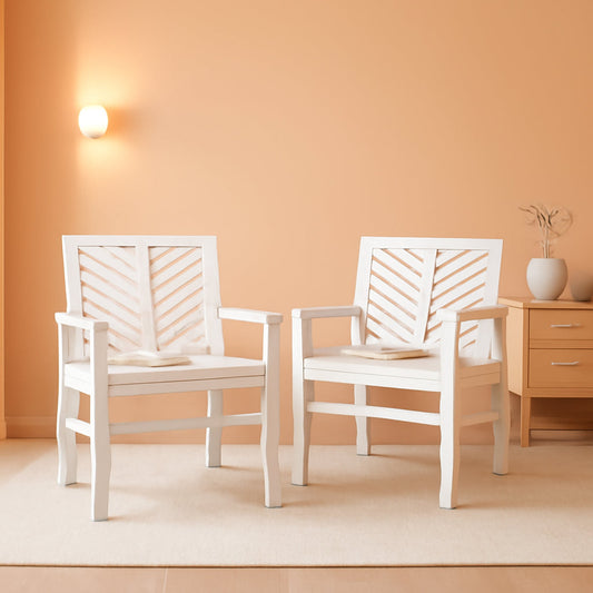 AZWC2VINWW Avalon Chevron Solid Acacia Wood Outdoor Chair, White Wash