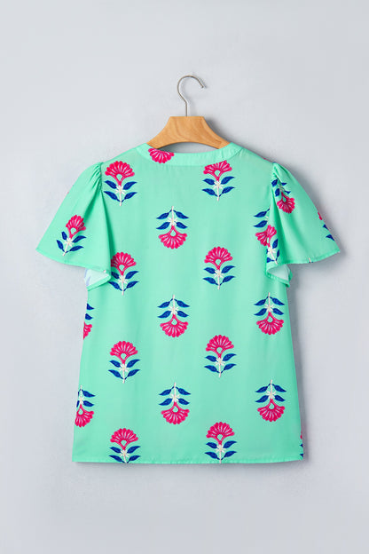 Threaded Pear Gianna Floral Flutter Sleeve Blouse