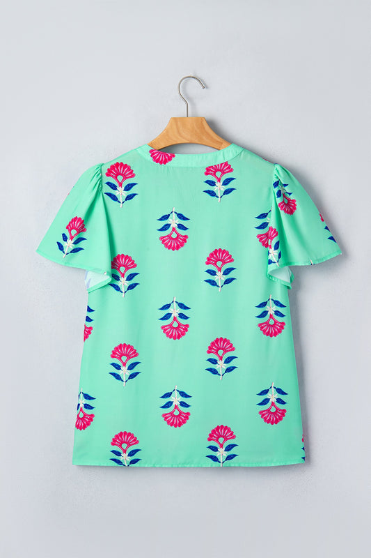 Threaded Pear Gianna Floral Flutter Sleeve Blouse