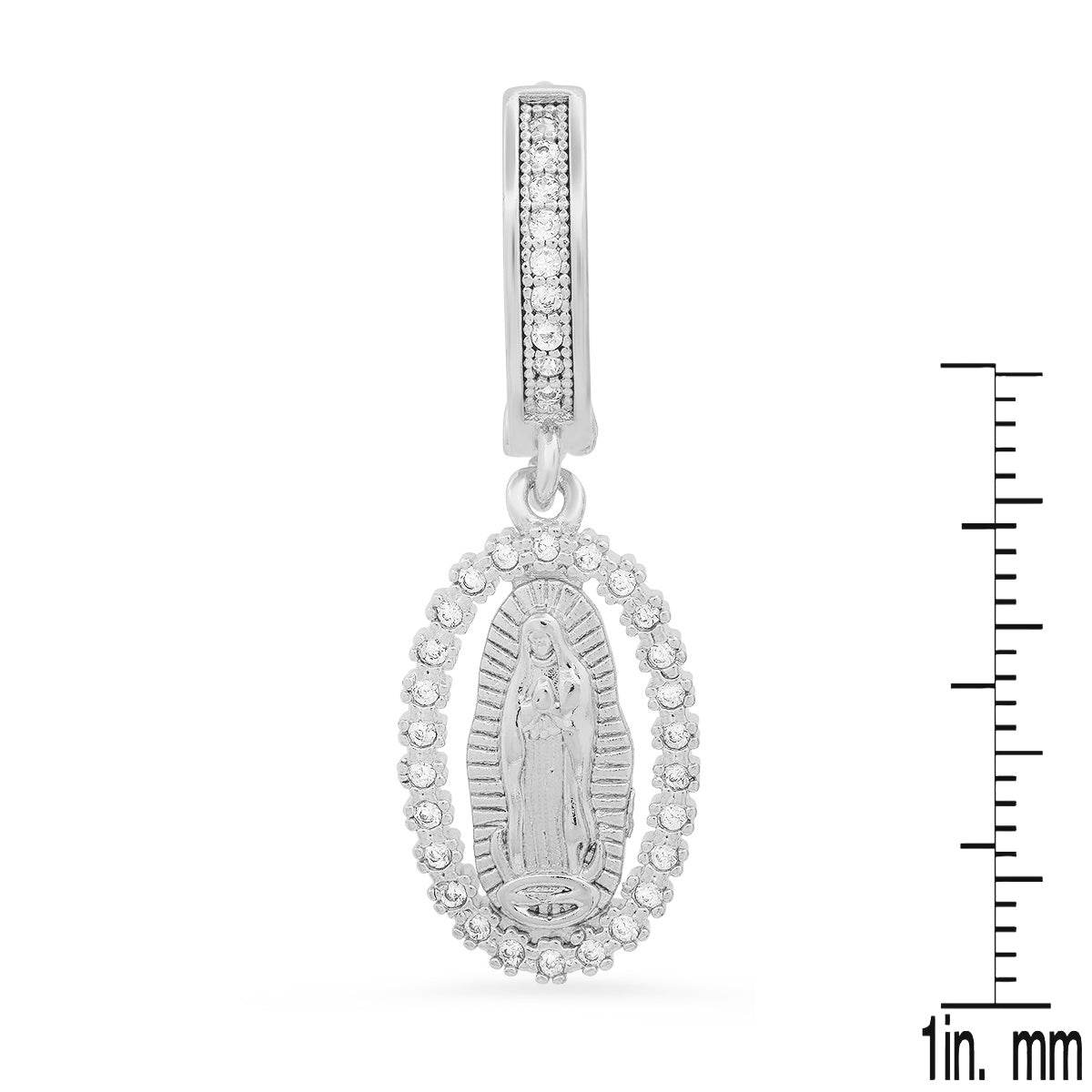 Steeltime Unisex Iced Out Huggie Charm Pendant Brass Earrings with Simulated Diamonds Jewelry Gift (Virgin Mary)