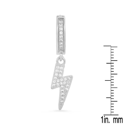 Steeltime Unisex Iced Out Huggie Charm Pendant Brass Earrings with Simulated Diamonds Jewelry Gift (Bolt)