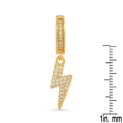 Steeltime Unisex Iced Out Huggie Charm Pendant Brass Earrings with Simulated Diamonds Jewelry Gift (Bolt)