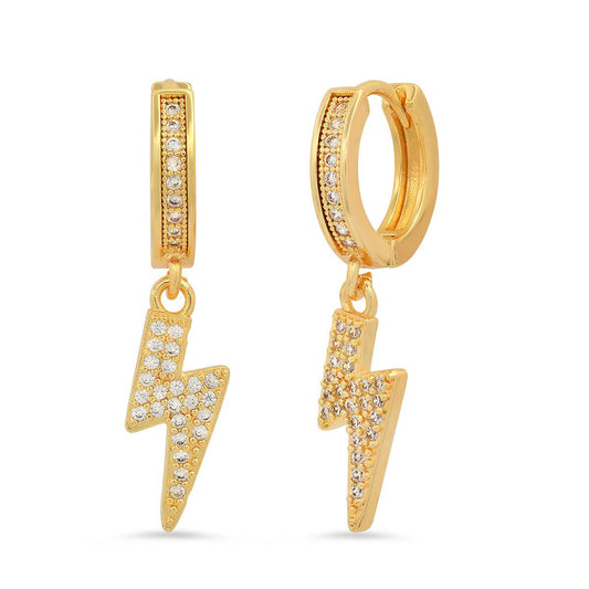 Steeltime Unisex Iced Out Huggie Charm Pendant Brass Earrings with Simulated Diamonds Jewelry Gift (Bolt)