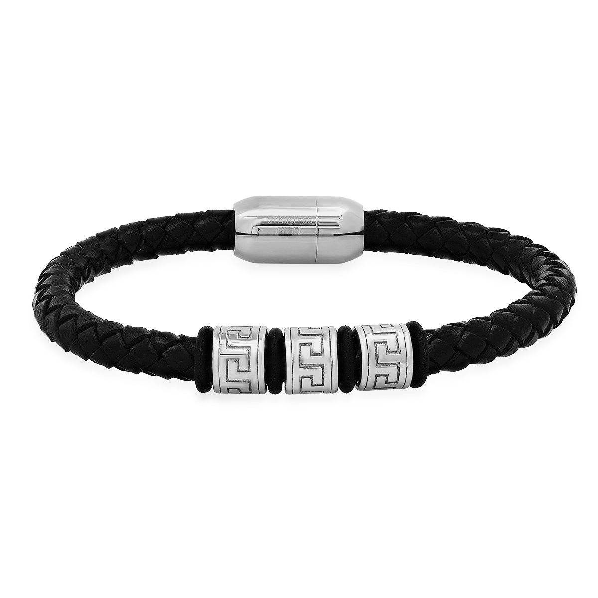Luxe Braided Leather Triple Greek Key Bracelet