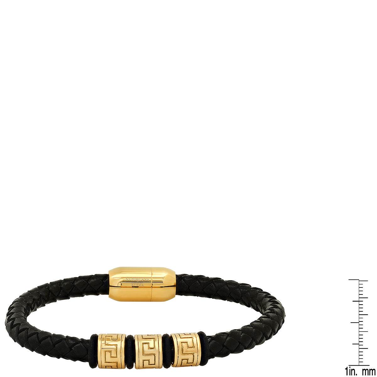 Luxe Braided Leather Triple Greek Key Bracelet