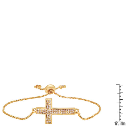 Ladies 18K Gold Plated Brass Simulated Diamonds Cross Drawstring Bracelet