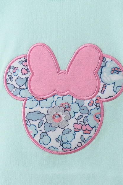 Mint floral character applique bloomer set